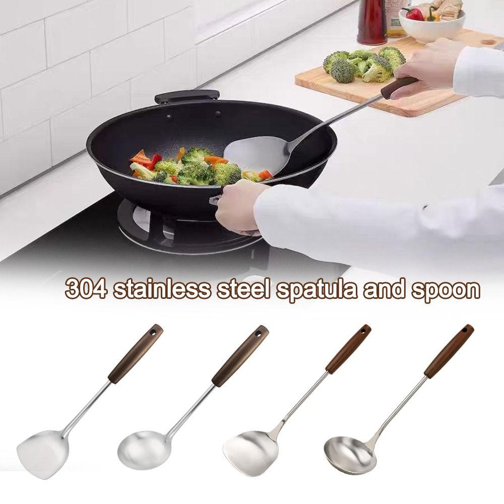 Stainless Steel Spatula Wood Handle Kitchen Stir Fry Spoon New Cooking Spatula Kitchen Tools