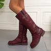 Fashion Autumn and Winter New Knee High Boots for Women Leather Square Low Heel High Boots Roman Style Belt Buckle Long Botas