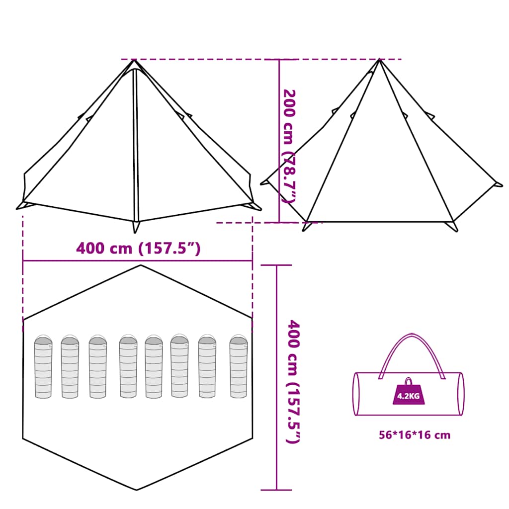 Tipi Family Tent for 8 Persons Blue Waterproof