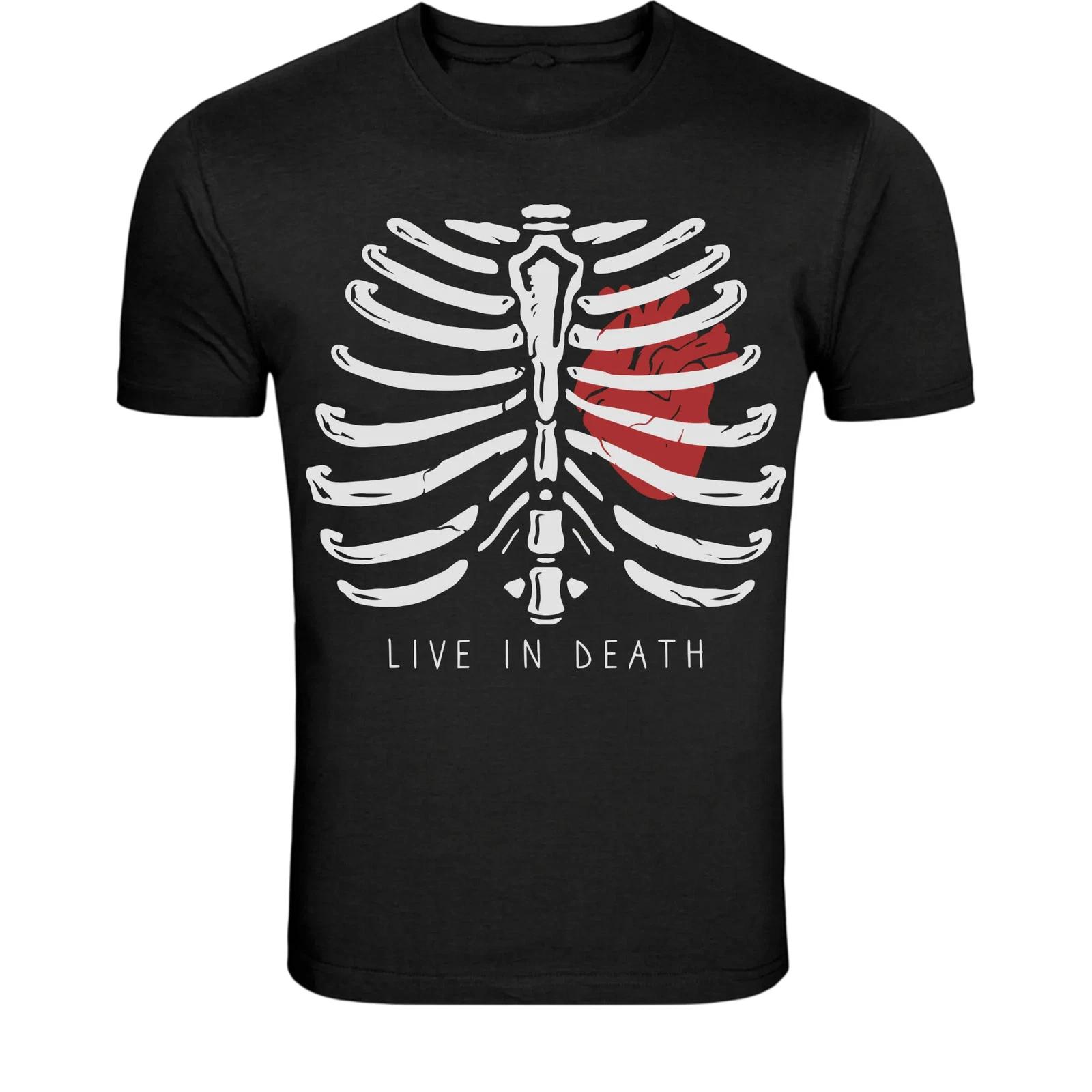 Live In Death Skeleton Heart T-Shirt - Gothic Anatomy Skull XXXXL