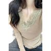 Chic Lace Splicing Slim-Fit Long-Sleeve Base Layer Top for Autumn/Winter