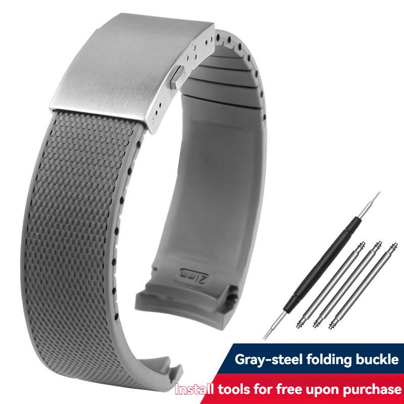 Für Longines HydroConquest L3.781/642/742/782 21mm Blaues Silikon Taucheruhrarmband - Gebogenes Ende Gummiarmband Ersatz