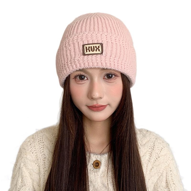 Letter Logo Warm Ear Protection Woolen Hat for Women Autumn and Winter Cold Hat Big Head Circumference Showing Face Small Versatile Knitted Hat