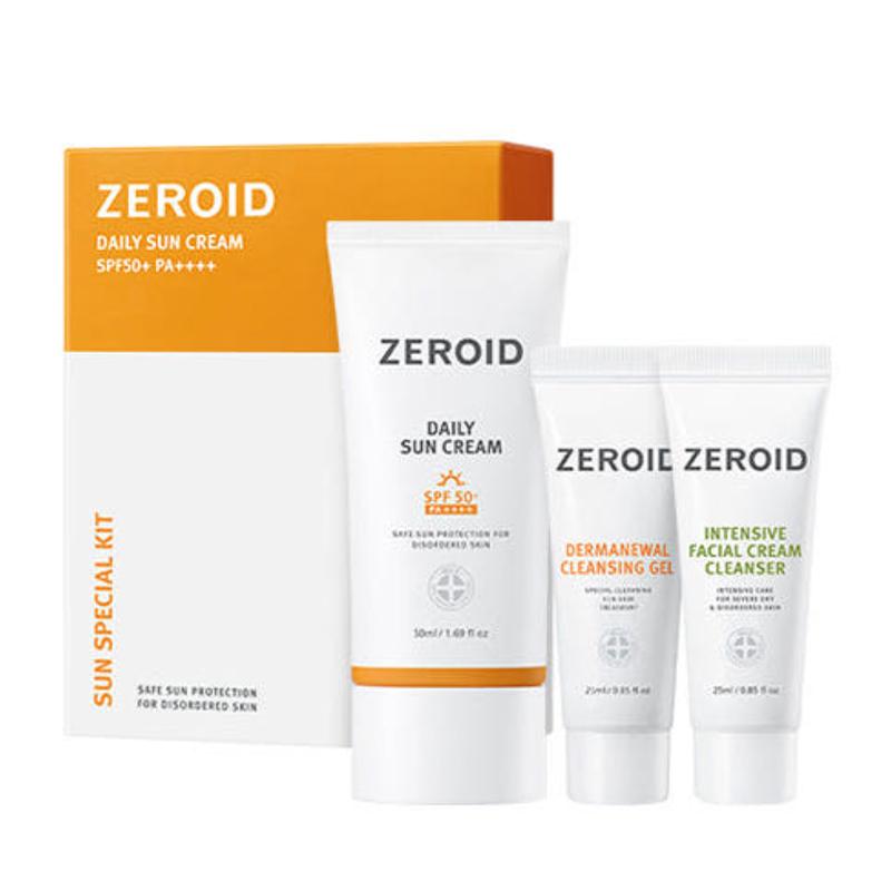 ZEROID Daily Mineral Sunscreen 50ml + Intensive Facial Cream Cleanser 25ml + Dermanual Cleansing Gel 25ml Set