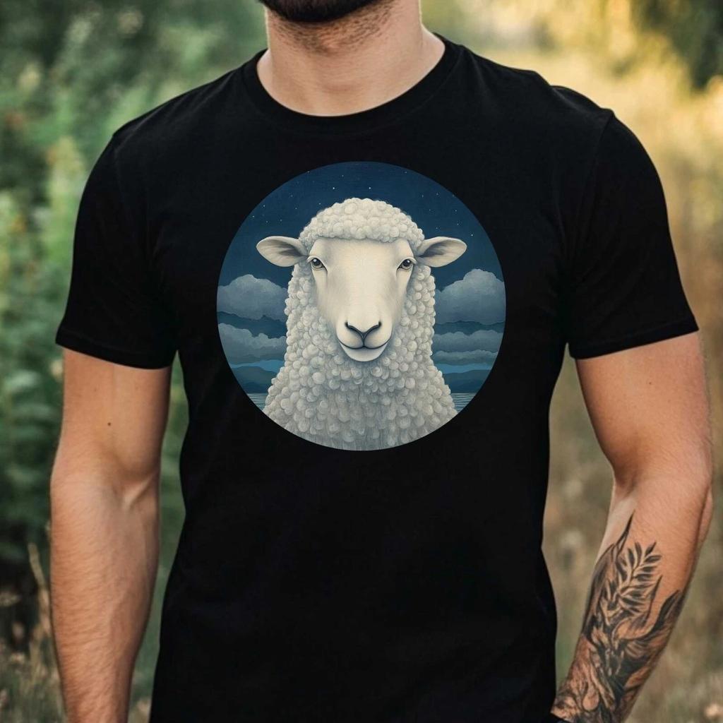 T-Shirt Herren Schaf im Mondlicht Motiv Baumwolle Größe XS bis 5XL