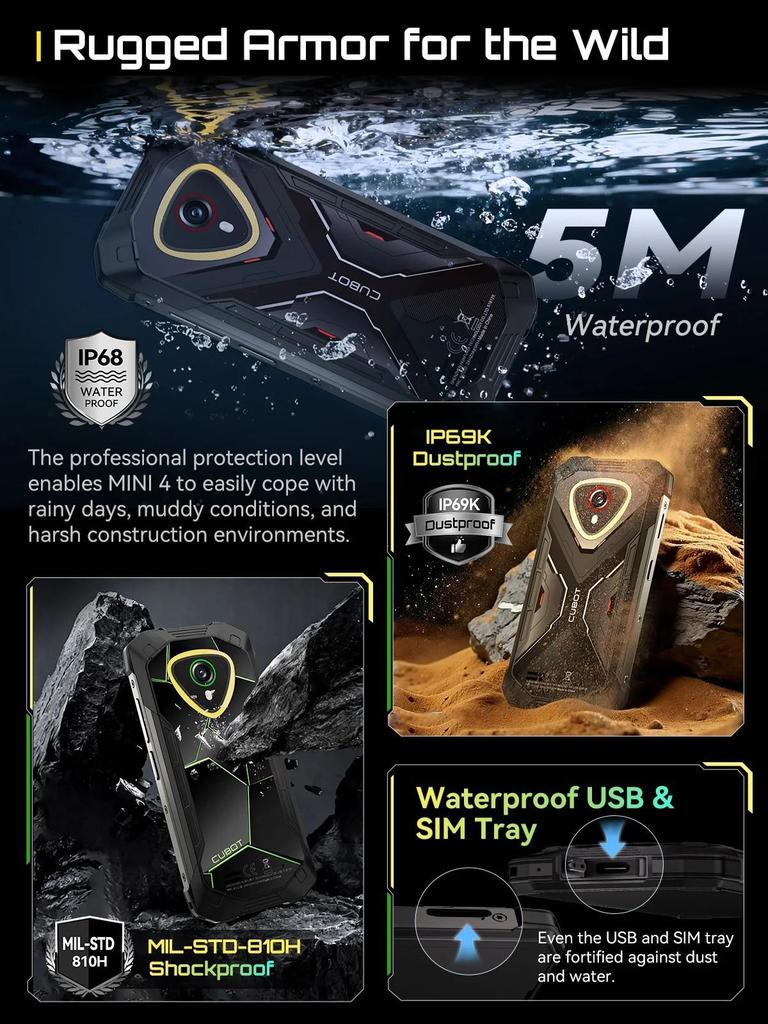 Cubot KingKong Mini 4 Android 15 Mini Smartphone, 4.7-Inch Mini Screen, 90Hz, 4700mAh, 6GB/8GB RAM+128GB/256GB ROM, Mini Phone, NFC