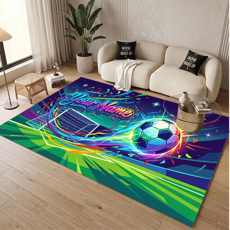 Soccer Theme Soft Crystal Velvet Rug Custom Name & Text Print Non Slip Floor Rug for Bedroom Living Room
