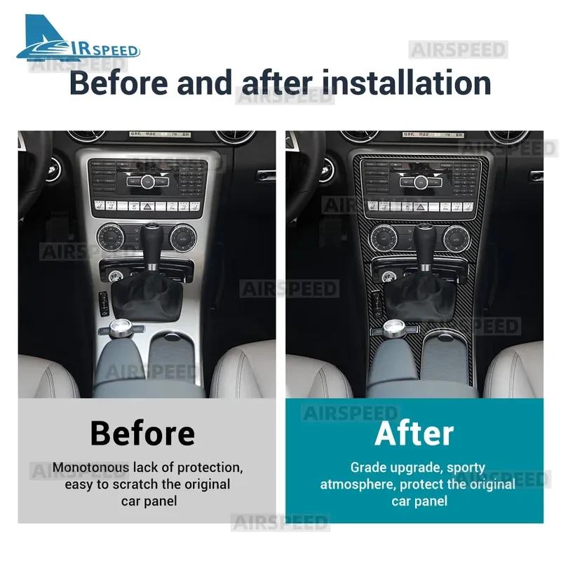 Real Soft Carbon Fiber Trim Car Central Control Gear Panel Sticker For Mercedes Benz SLK R172 2011 2012 2013 2014 2015 2016