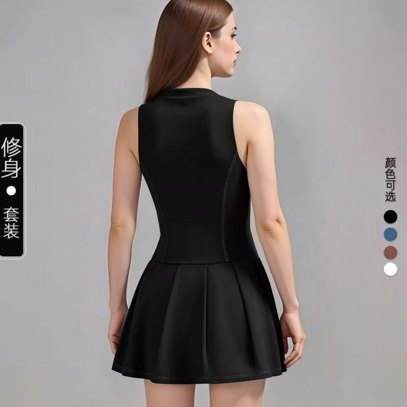 Womens Seamless Zipper Sport Dress With Built-in Shorts Tennis Running Yoga Outdoor Fitness