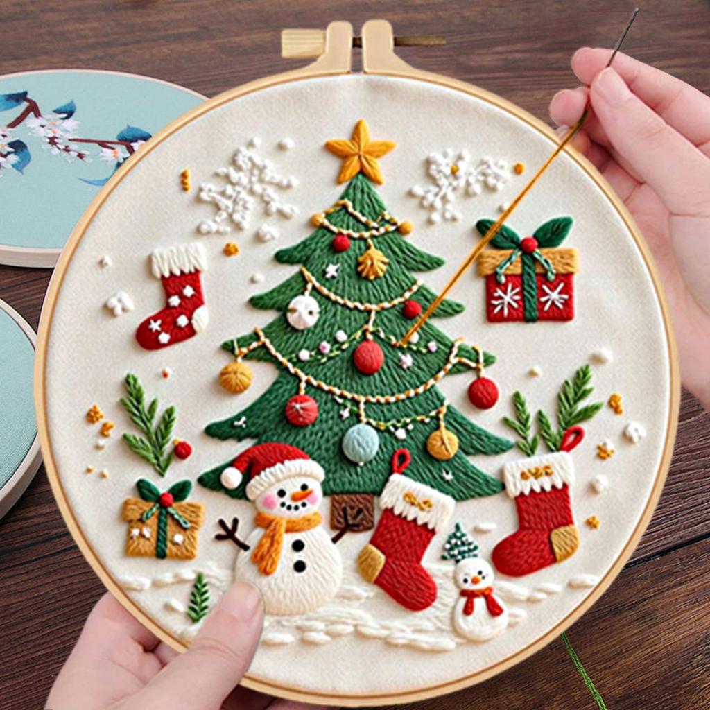 Christmas Embroidery Kits For Adults 3-Piece Holiday Handcraft Set Christmas Cross Stitching Embroidery Kit For Women Adults