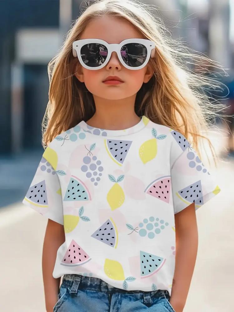 Kinderkleidung Mädchen T-Shirt Mode Kurzarm-T-Shirt Sommerkleidung 3D-Druck Kinder Oberteile Cartoon Atmungsaktiv Kinder T-Shirt