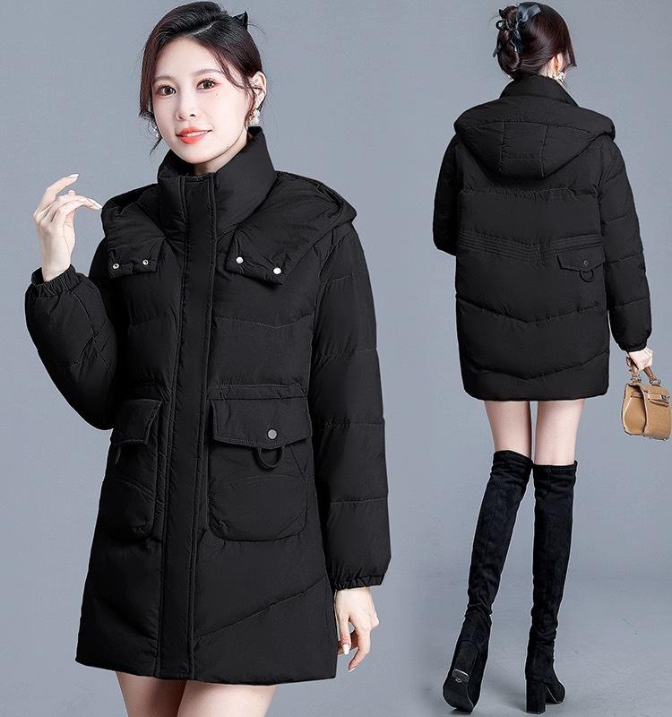 

Длинная пуховая хлопковая одежда с капюшоном для женщин, новая одежда, утолщенная теплая хлопковая одежда для женщин 3XL (recommended 135-75kg) чёрный