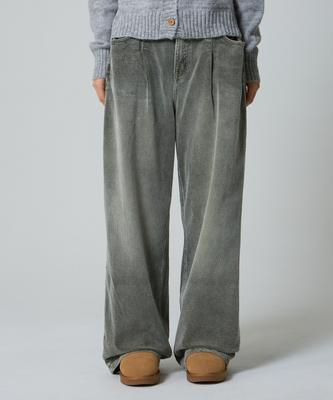 UNKNOWN PLANET Custom One-Pleat Wide Corduroy Pants Washed Khaki