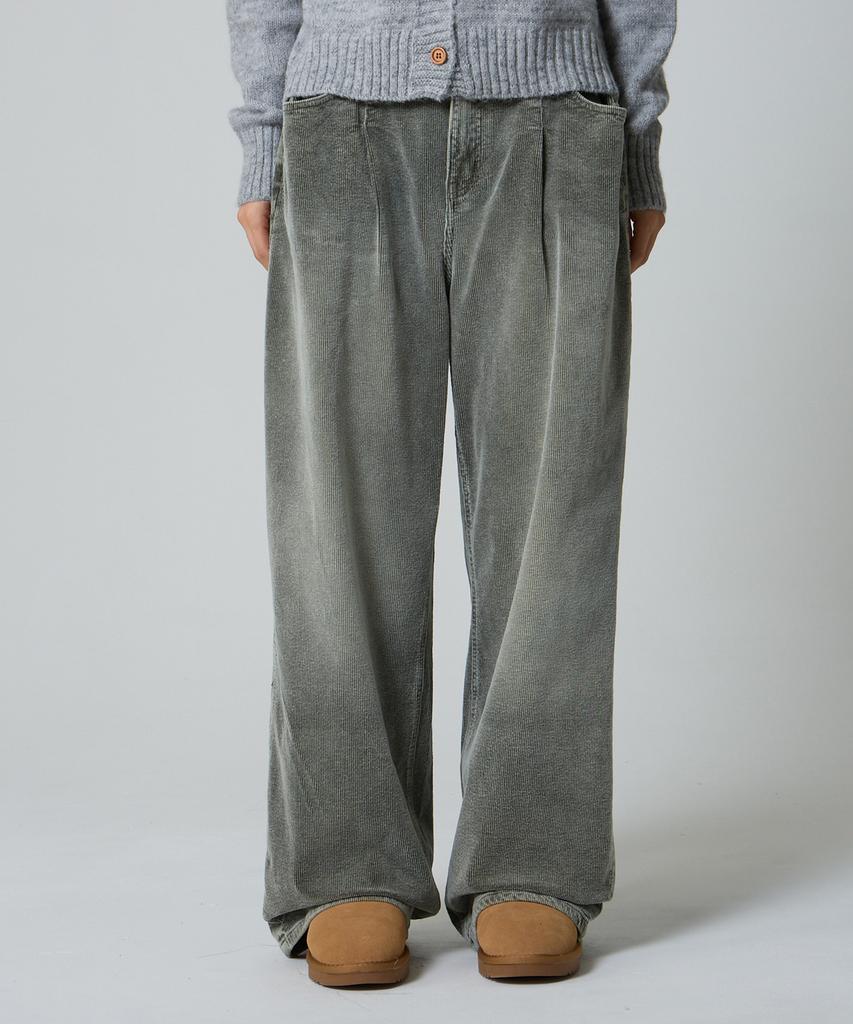 UNKNOWN PLANET Custom One-Pleat Wide Corduroy Pants Washed Khaki