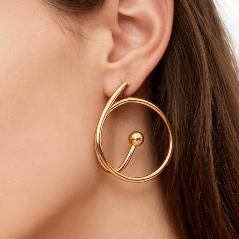 New Minimalist Gold Spiral Women's Drop Earrings with Bead Unique Statement Ear Jewelry for Effortlessly Chic Daily Looks