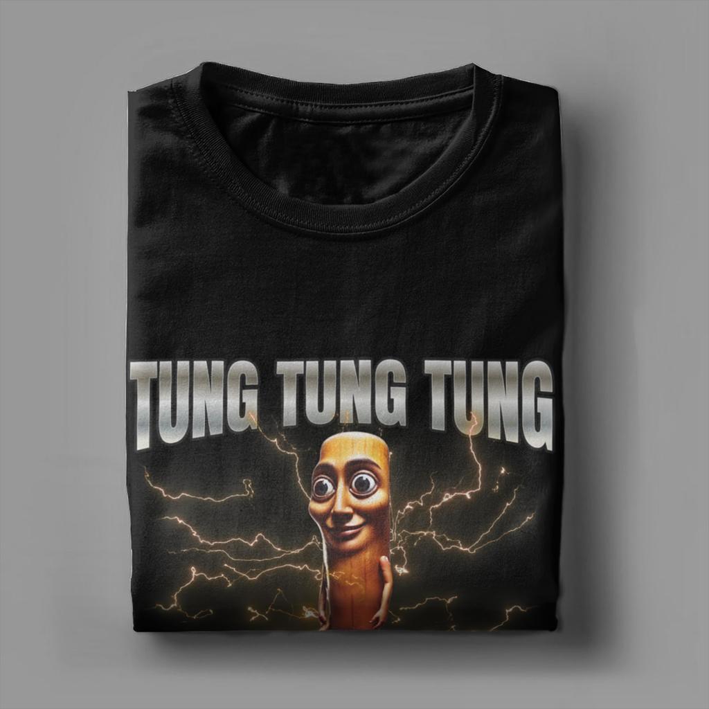 Vintage Tung Tung Tung Sahur Italian Brainrot Meme T-Shirts Men Round Collar Pure Cotton T Shirts Short Sleeve Tees Clothing