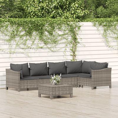 Vidaxl 6-Cz. Garden Lounge Set, Cushions, Grey, Rattan PE