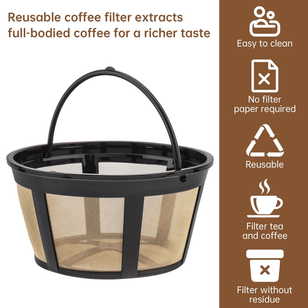 2 Pcs Reusable PP and 304 Stainless Steel Coffee Filter with Brush and Scoop, 4-6 Cups Washable Strainer