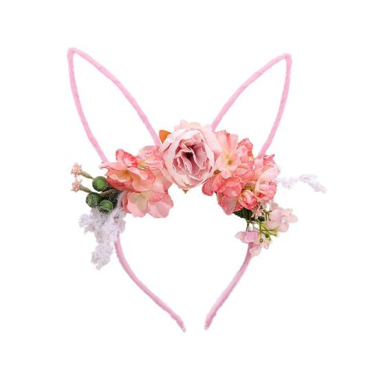 Hair Hoop Flower Decor Bunny Ears Design Headband Cosplay Birthday Photography Props Easter Party Headgear