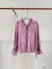 Zhi He Tang Women's Soft Silk Ruffle V-Neck Long-Sleeve Shirt, Designer Style, Versatile and Youthful.