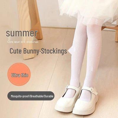 Children's Summer Lace Anti-Mosquito Pantyhose - White Thin Nine-Point Dance Socks