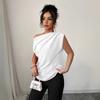 Women's Off Shoulder Sleeveless Solid Color Top Relaxed Fit Elegant Ruched Commuter Blouse