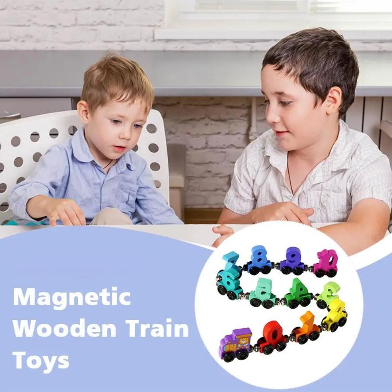 Wooden Number Digital Magnetic Train Toys Colorful Building Blocks Educational Hand-Eye Coordination Magnetic Digital Train