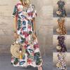 Long Skirt Round Neck Casual Women's Retro Floral Print Loose Short Sleeved Dresses