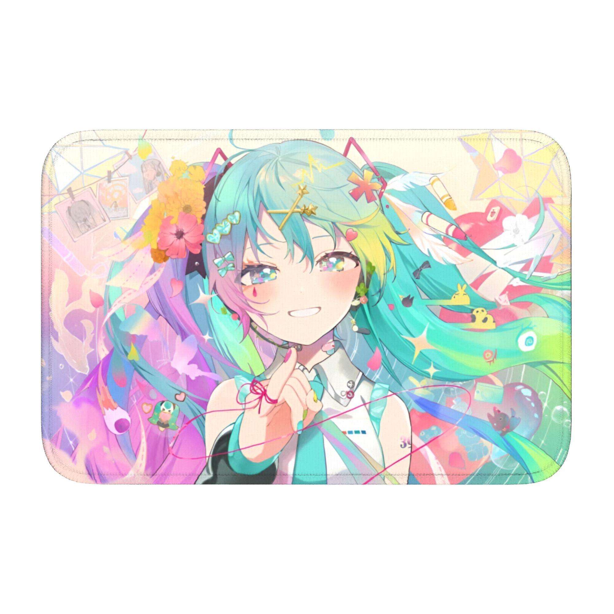 

Hatsuned Mikues Doormat Non-Slip Bath Kitchen Welcome Mat Living Room Door Floor Entrance Carpet Rug Footpad 60cm x 90cm