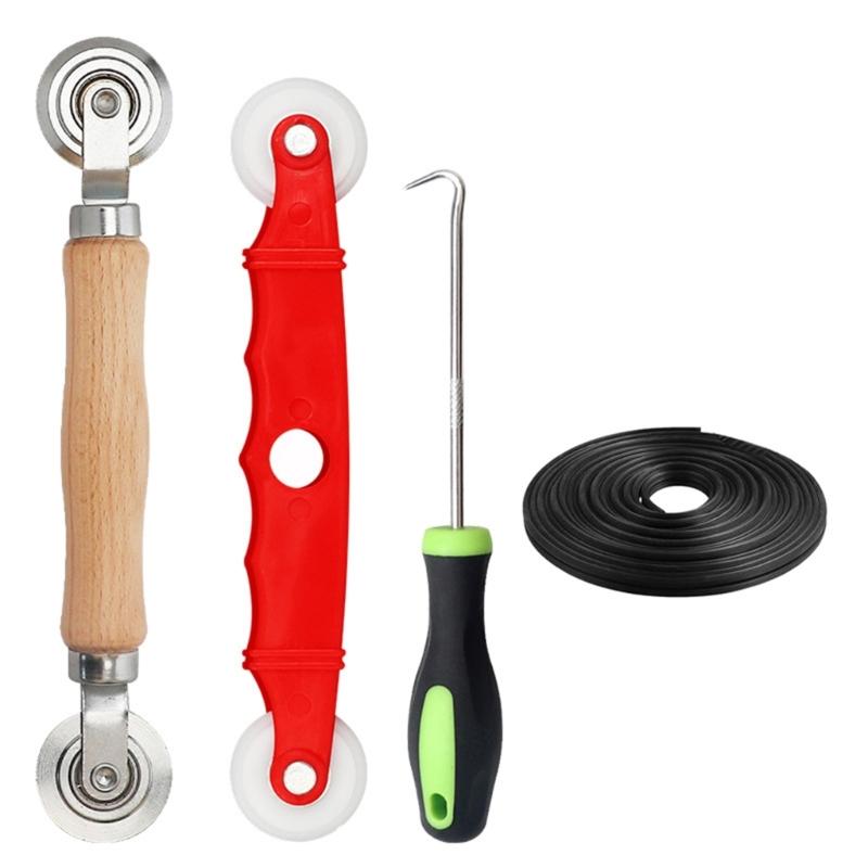 

Screen Repair Set, 4 in 1 Screen Roller Tool Roller with Bearing & Removal Hook for Install/Replace Door Window Screen 1
