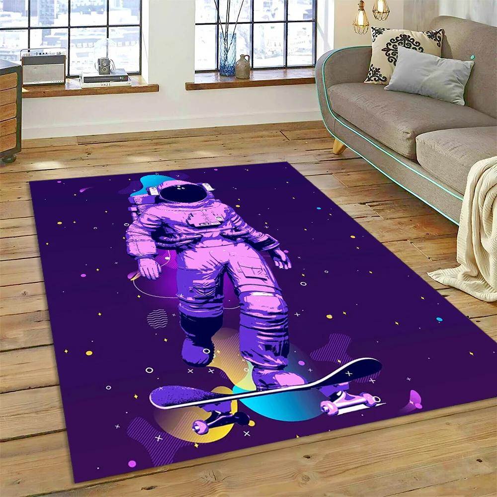Weltraum Astronaut Universum Raumfahrer Cartoon Teppich Teppich für Zuhause Wohnzimmer Schlafzimmer Sofa Fußmatte Dekor, Kinderbereich Teppich Rutschfest