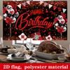 Banner plano 2D elegante negro y rojo fondo de fiesta de cumpleaños banner decoración de fiesta de cumpleaños