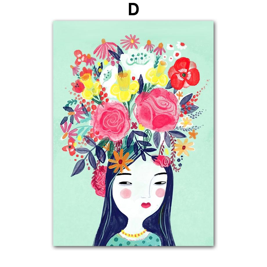 Boho Colorful Girl Vase Flowers Illustration Wall Art Canvas Painting Abstract Posters and Prints Pictures For Living Room Decor