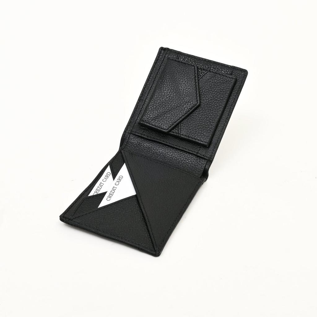 Men's Leather Wallet 2S Grablk -Premium Black Grained Napa Leather Wallet with Coin Pocket & 4 Card Slots - Luxury Slim Bifold Design