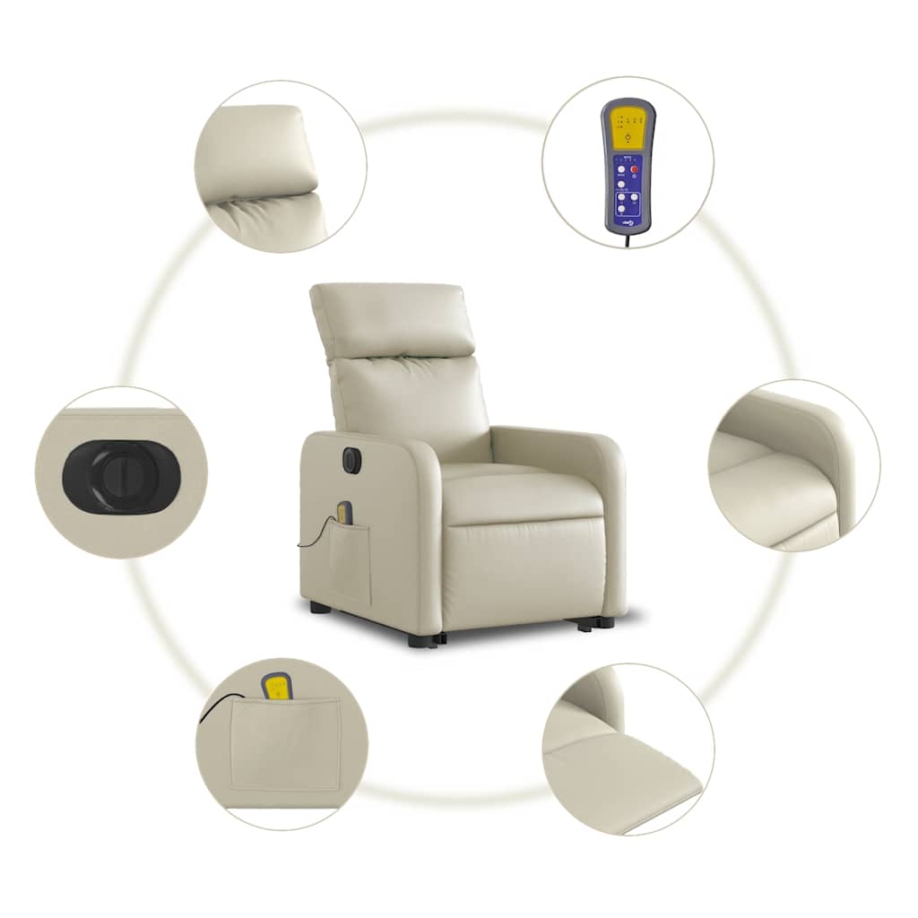 Vidaxl Reclining and Tilting Armchair with Massage, Electric, Cream