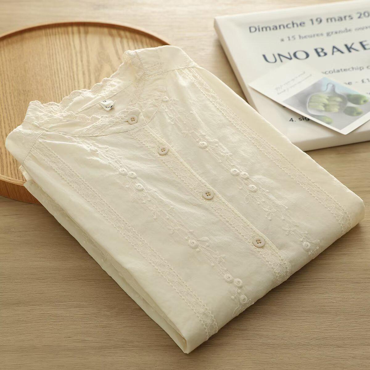 

Женская рубашка с 3D вышивкой и кружевом - Коллекция Весна/Осень 2026 Large абрикосовый