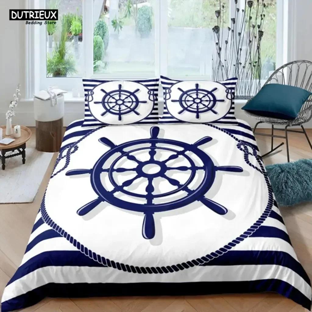 Premium 3D Nautical Anchor Beding Set Bedrom Soft Modern Bedspreads Comefortable Children Kids Soft Duvet Cover Comfortable Quilt Cover And Pilowcase