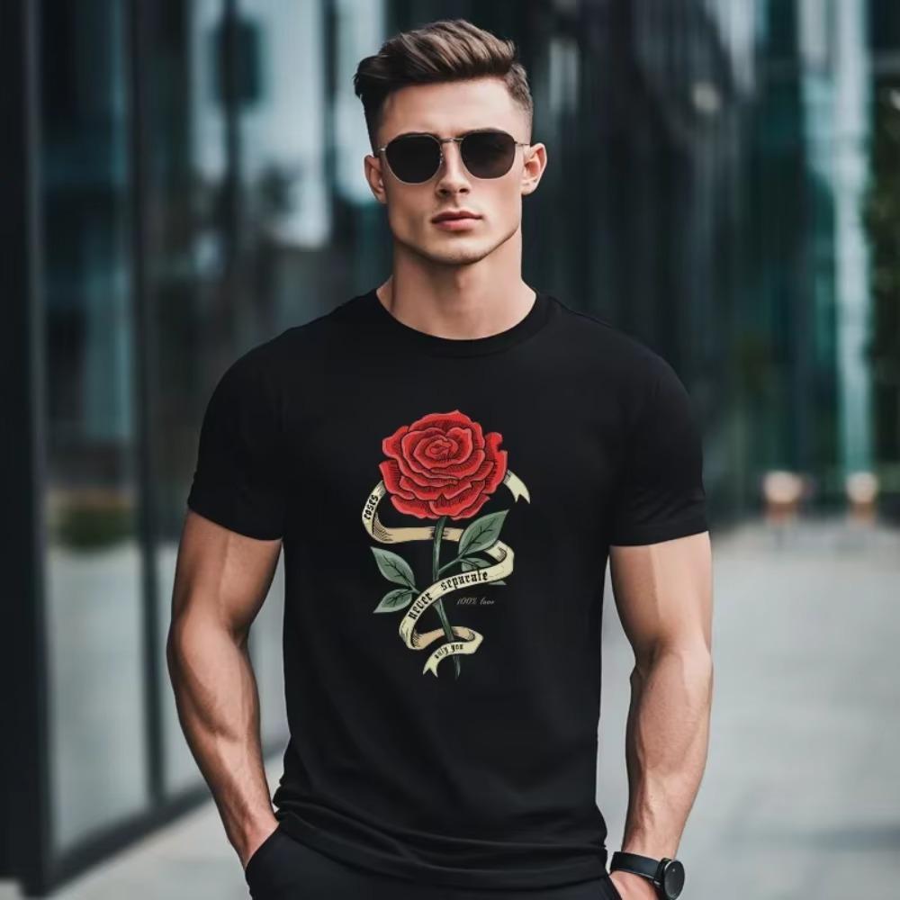 

Красные розы, завернутые в ленты, печать футболка мужская хлопковая дышащая футболка одежда свободного покроя футболки с коротким рукавом XXXXXL чёрный