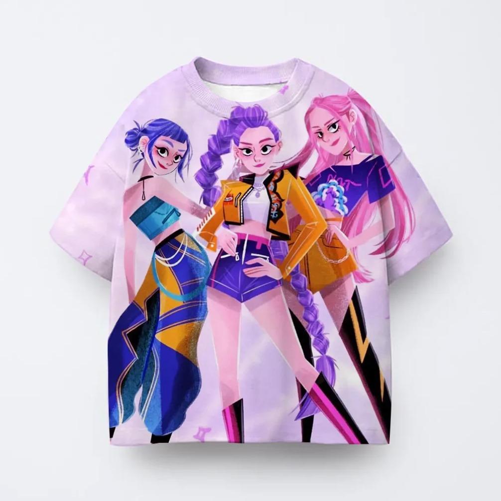 T-shirt Anime Kpop Witch Hunting Group 3D Printing Children's T-shirt Fashion Casual Cartoon T-shirt Girls' Children's Clothing