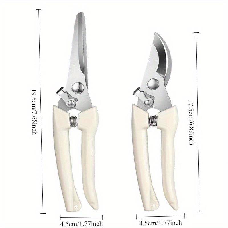 2Pcs Garden Shears - Straight & Bypass Pruning Scissors with White Handles, Non-Slip Grip & Durable Construction for Flowers, Plants, Bonsai, Fruits