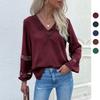 2022 Lace Patchwork Long Sleeve V-Neck Blouse - Women's Spring & Autumn Fashion