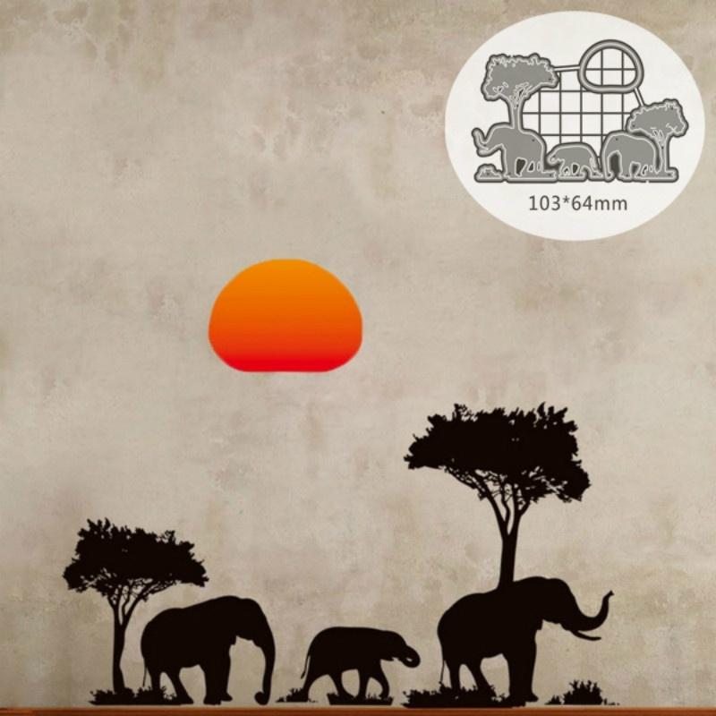 Elephants Family Nightfall Die Cuts Embossing Stencils Template Mould for Card Scrapbooking and DIY Craft Album Paper Card Decor