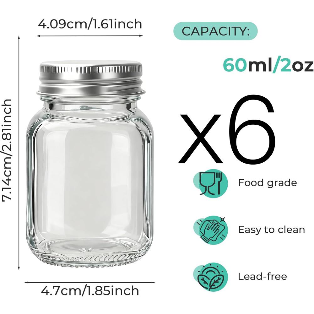

2oz Mason Jar with Silver Lid for Honey Jam Spice Small Glass Jars Mini Spice Jars for Honey,Sauce, Juice, Jam&Jelly, Wedding 60ml