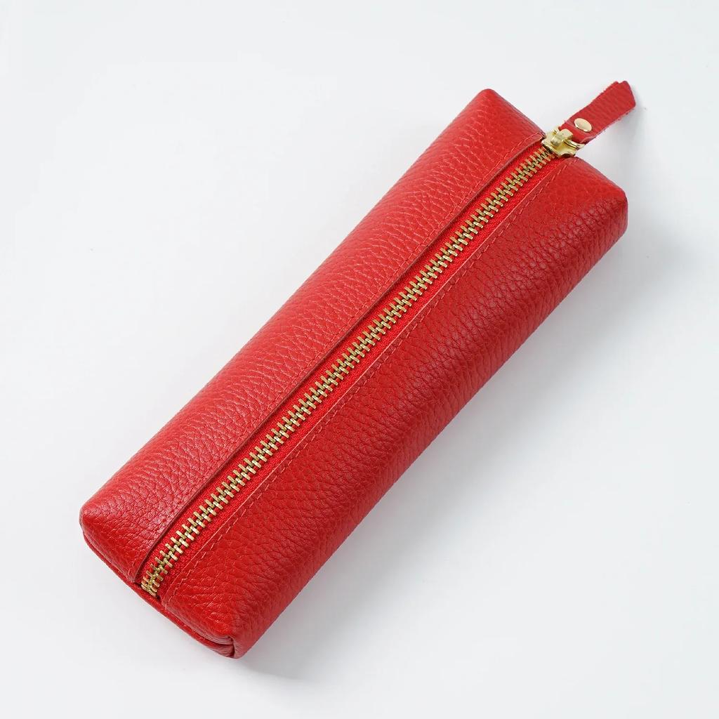 Genuine Leather Pencil Case Holder, Multifunctional Zipper Stationery Pouch for Pencils, Pens, Rollerball Pens and Fountain Pen