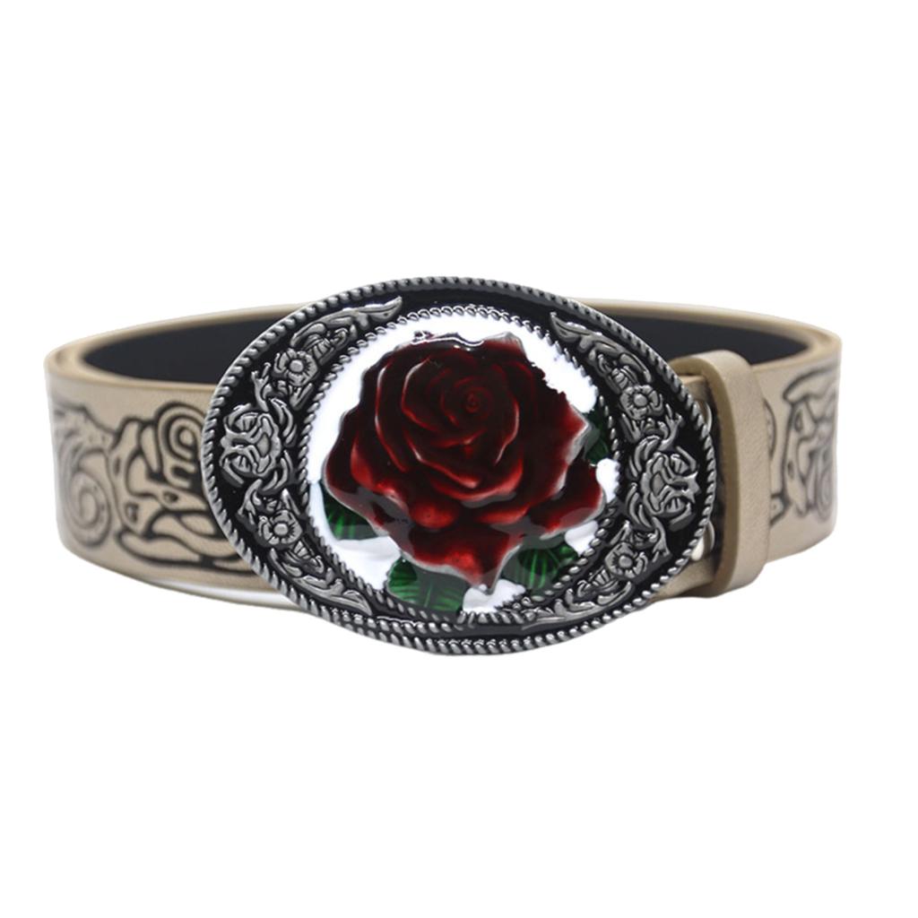 Embossed Pattern PU Belt for Women Subcultures Pin Belt Rose Buckle Waist Belt Elegant Belt for Teens Girl Pants Belt