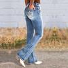 Fashion Women's Slim Fit Flared Casual High Waist  Blue Jeans With Pockets