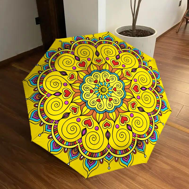 

1pc Mandala Artwork Auto Umbrella Durable Iron Frame & Plastic Handle, Gift for Men & Women, Sturdy Construction yy250905130