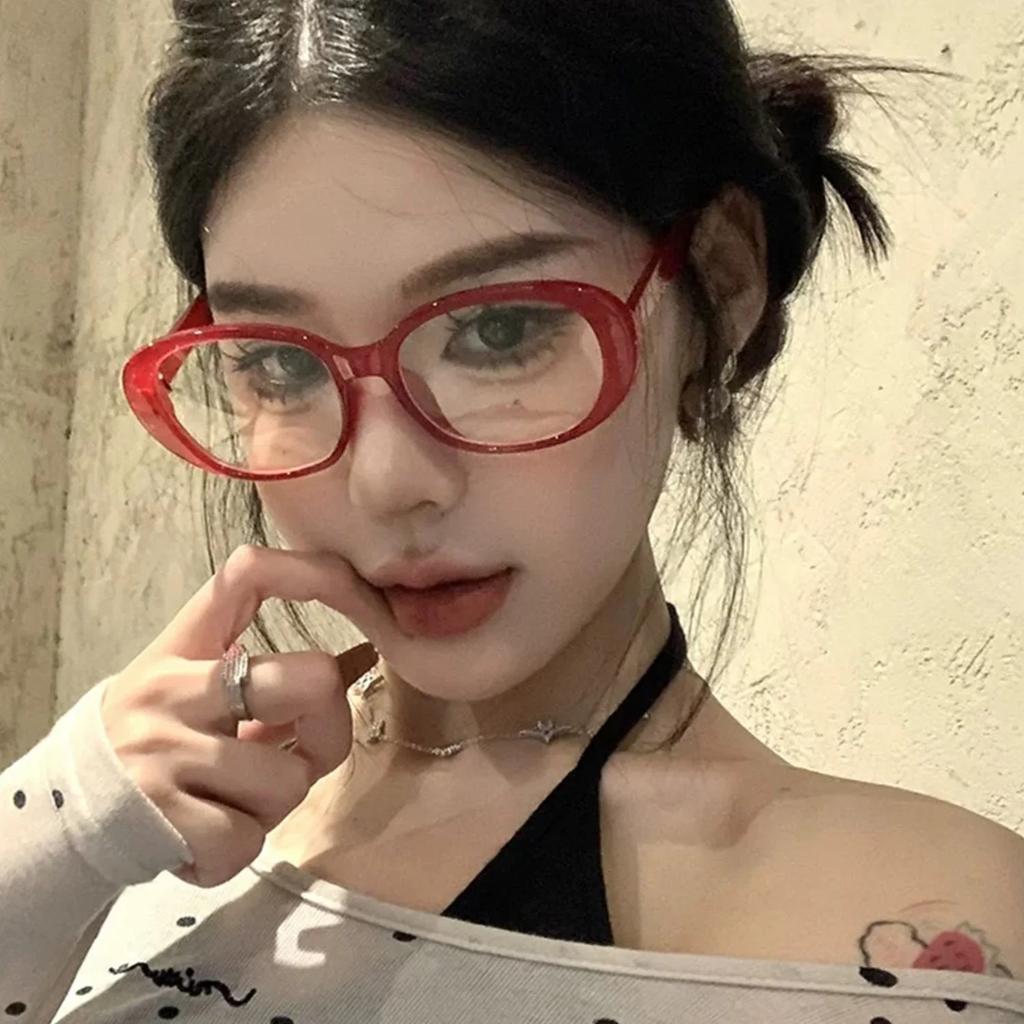 Black Red Oversized Frame Glasses Women Retro Oval Eyeglasses Y2K Anti Blue Light Computer Reading Fashion Spectacles Eyewear