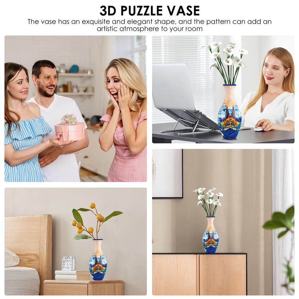 3D Puzzle Vase Arts Puzzle Flower Vase DIY Crafts Plastic Home Decoration Flower Arrangement Office Housewarming Kids Toys Gifts