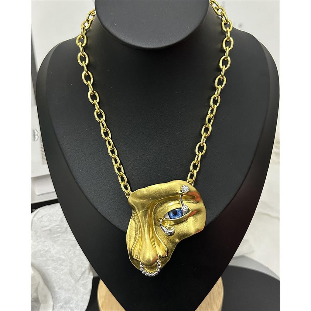 Tooxika Übertriebenes Starren Halbgesichtsmaske Anhänger Halskette Kubanische Kette Tide Cool Hip-Hop Personalisierte Schlüsselbeinkette